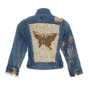 LOVE SHACK FANCY butterfly embroidered denim jacket, one size